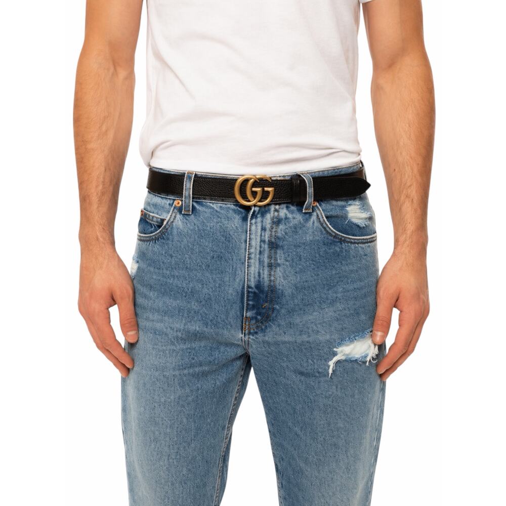 Gucci Double GG Reversible Leather Belt Black Brown Gold Buckle Size 120/ 48 - Picture 2 of 13